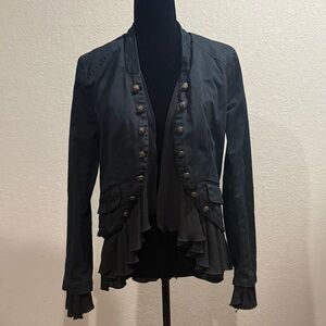 Free People Black Ruffled Blazer with Button Accents